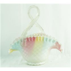 Rare Ruffled and quilted 3 color brides basket