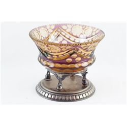 Antique cut to clear bowl on eagle silver stand