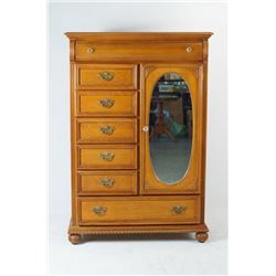 Oak side by side high boy w oval mirror