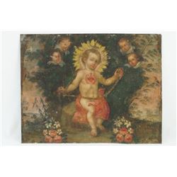 18th - 19th cent. Retablo on tin 9.5"x12"