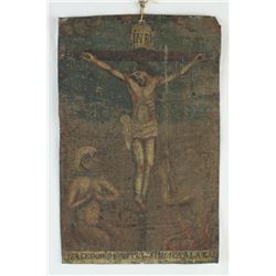 18th c Retablo on tin 10"x7" - Crucifixion