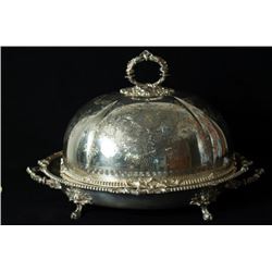 Massive silver meat serving platter w large dome