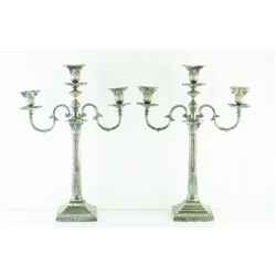 Pair of Antique silver plate 3-light candle sticks