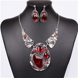 Vivid Red party chain necklace earring set