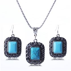 Turquoise antique silver chain pendant necklace Set