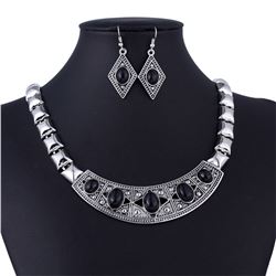 Silver and Black Bead Necklace