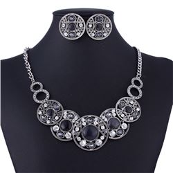 Coin Style Black bead Necklace Set