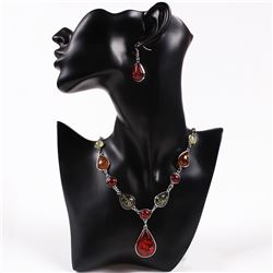 Amber Pendant Necklace & Earring Set