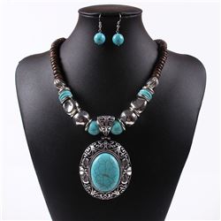 Tibet Silver & Blue Turquoise Necklace Set