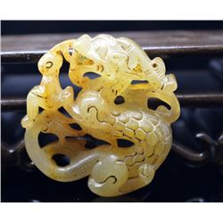 Antique Natural Jade Hand Carved Dragon Pendant