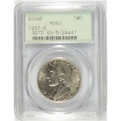 1937-S BOONE COMMEN HALF DOLLAR PCGS MS-63 OGH