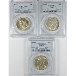 SET OF 1937 P,DS BOONE COMMEN HALF DOLLAR PCGS MS-65
