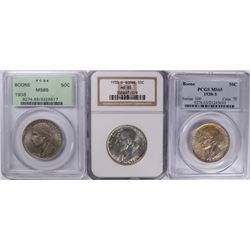 SET OF 1938 P,D,S BOONE COMMEN HALF DOLLAR'S PCGS/NGC MS-65'S