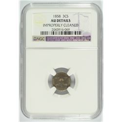 1858 THREE CENT SILVER NGC AU DETAILS