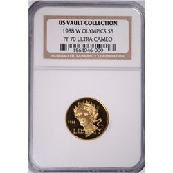 1988 $5 OLYMPICS GOLD COMMEN (US VAULT COLLECTION) NGC PF-70 UC !!!