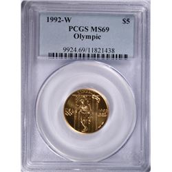 1992-W $5 GOLD COMMEN OLYMPIC PCGS MS-69