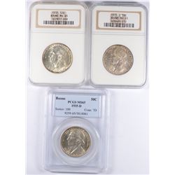 SET OF 1935 P,D,S BOONE COMMEN HALF DOLLARS PCGS/NGC MS-65