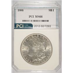 1886 MORGAN SILVER DOLLAR, PCI MS-66 SUPERB