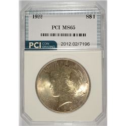 1922 PEACE SILVER DOLLAR, PCI MS-65 GEM