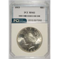 1923 PEACE SILVER DOLLAR, PCI MS-65 GEM