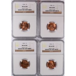 LOT OF ( 4 ) 1946 LINCOLN CENTS, NGC MS-66 RED