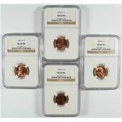 2 1952-D, 2 54-S LINCOLN CENTS NGC MS-66 RD