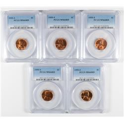 LOT OF ( 5 ) 1955-S LINCOLN CENTS, PCGS MS-66 REDS