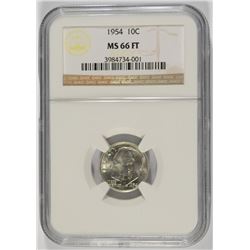 1954 ROOSEVELT DIME, NGC MS-66 FULL TORCH