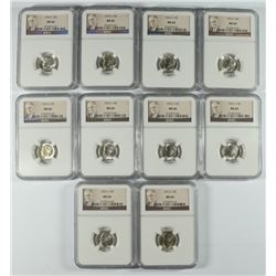 LOT OF ( 10 ) 1953-S ROOSEVELT DIMES, NGC MS-66