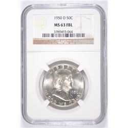 1950-D FRANKLIN HALF DOLLAR, NGC MS-63 FBL