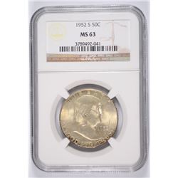 1952-S FRANKLIN HALF DOLLAR, NGC MS-63