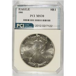 1986 AMERICAN SILVER EAGLE, PCI MS-70 PERFECT!  BOOKS FOR $800.00