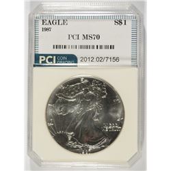 1987 AMERICAN SILVER EAGLE, PCI MS-70 PERFECT RARE! BOOKS FOR $2500.00