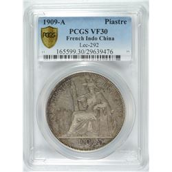 1909-A FRENCH INDO CHINA PIASTER SILVER PCGS VF-30