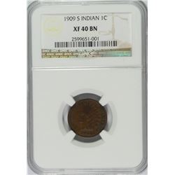 1909-S INDIAN HEAD CENT NGC XF 40 BN