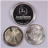 Image 2 : 3- 1 OZ .999 SILVER ROUNDS; JOHN DEERE, 1973 LETCHER, 1981 STOCKPILE