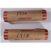 Image 1 : 2- WHEAT CENT ROLLS; 1930 & 1938 CIRC