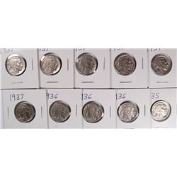 10 NICE BUFFALO NICKELS - ALL XF or BETTER