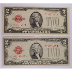 2- 1928 $2.00 RED SEAL NOTES  NICE