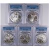 Image 1 : (5) COIN AMERICAN SILVER EAGLE LOT, ALL PCGS MS-69 2002, 2003, 2004, 2006 & 2007