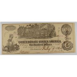 1862 $100 CONFEDERATE STATES OF AMERICA NOTE