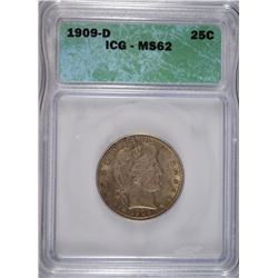 1909-D BARBER QUARTER ICG MS-62
