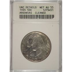 1935 ARKANSAS COMMEN HALF DOLLAR ANACS UNC DETAILS