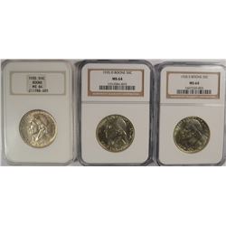 SET OF 1935 P,D,S BOONE COMMEN HALF DOLLARS NGC MS-64
