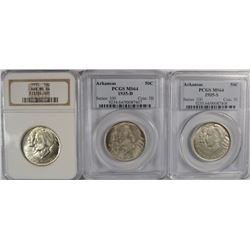 SET OF 1935 P,D,S ARKANSAS COMMEN HALF DOLLARS NGC/PCGS MS-64'S