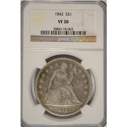 1842 SEATED DOLLAR NGC VF-30