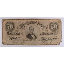 1864 $50 CONFEDERATE STATES OF AMERICA NOTE