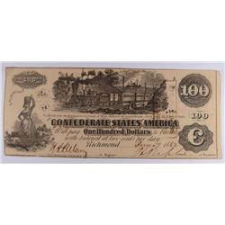 1862 $100 CONFEDERATE STATES OF AMERICA NOTE