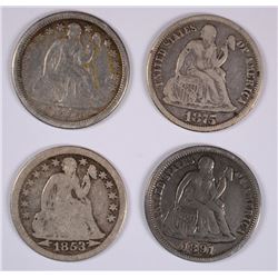 (4) SEATED DIME'S (53, 54-O, 75, 91)