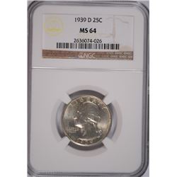 1939-D WASHINGTON QUARTER NGC MS-64
